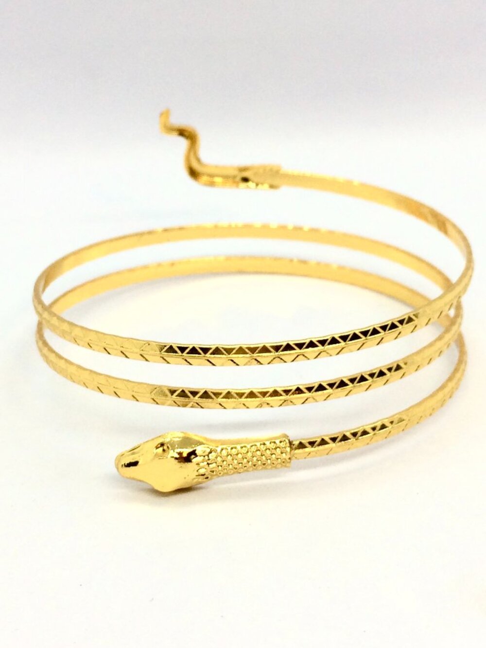 SNAKE WRAP BRACELET Gold Tone Serpent Coil Bangle Adjustable 8.75"